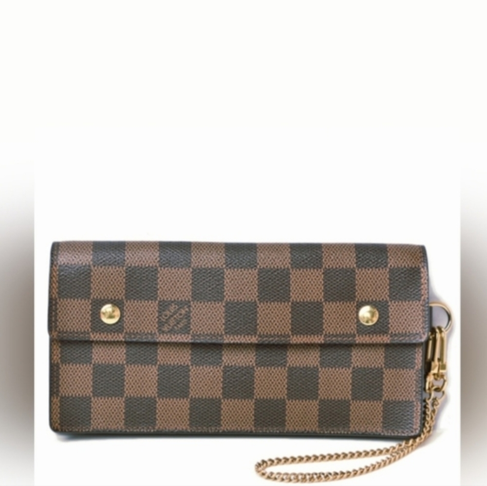 Louis Vuitton Damier Ebene Portefeuille Accordeon Chain Long Wallet